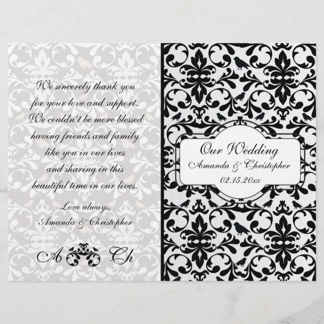 Black white damask Wedding program Flyer (Front)