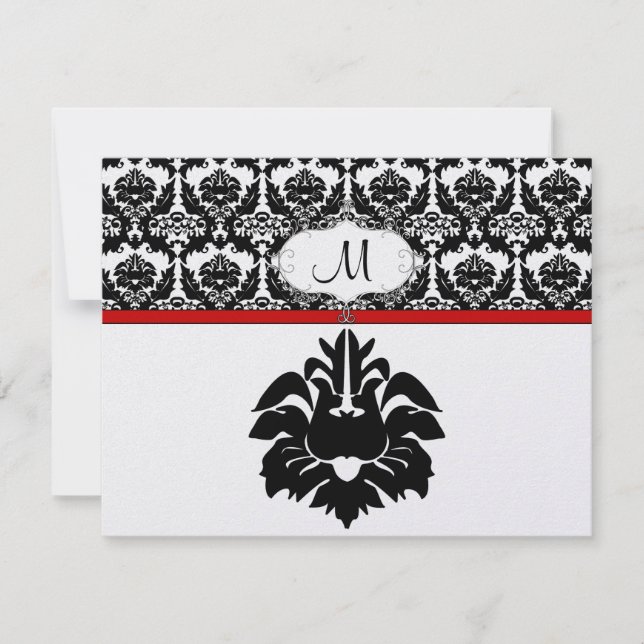 Black & White Damask Wedding Response Cards (Front)
