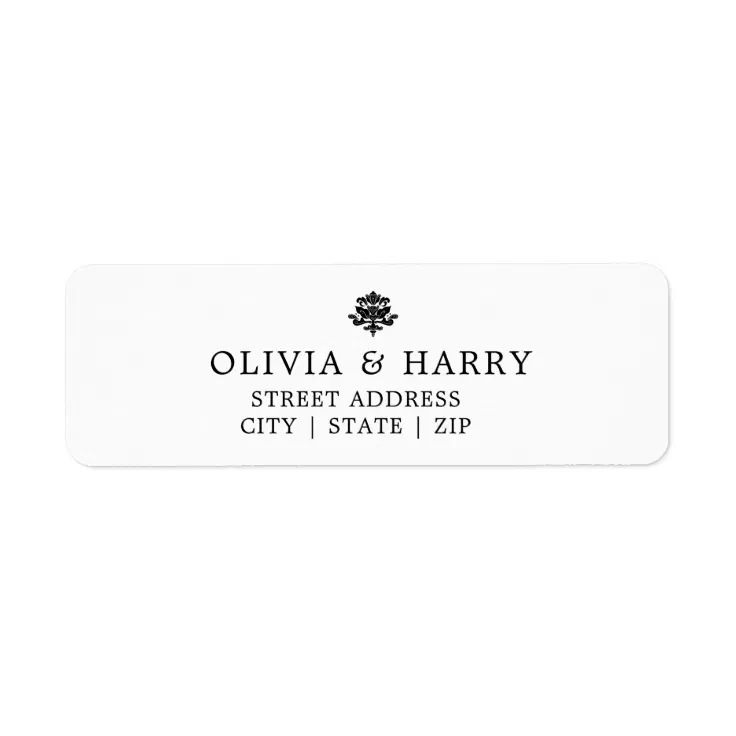 Black White Damask Wedding Return Address Label | Zazzle