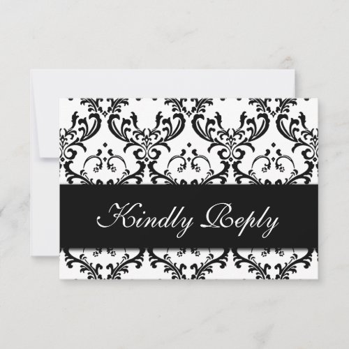 Black White Damask Wedding RSVP