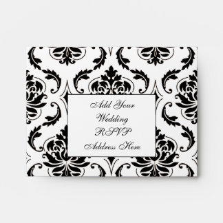 Black White Damask Wedding RSVP A2 Envelope