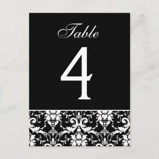 Black White Damask Wedding Table Number Card