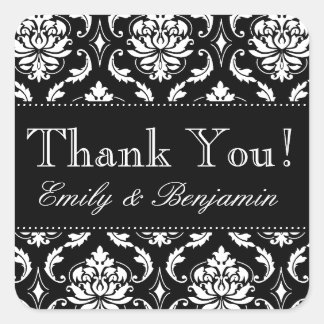 Black White Damask Wedding Thank You Sticker