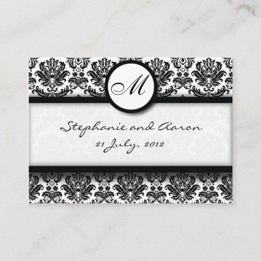 Customizable Black &amp; White Damask Wedding Website Business Card