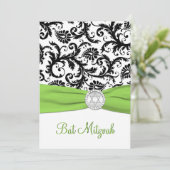 Black, White Damask with Lime PRINTED RIBBON Invitation (Standing Front)