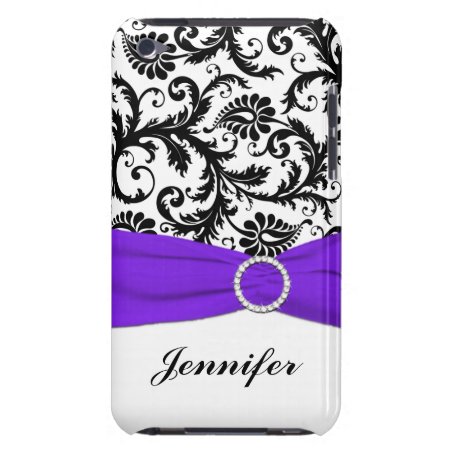 Black & White Damask With Purple Ipod Touch Case