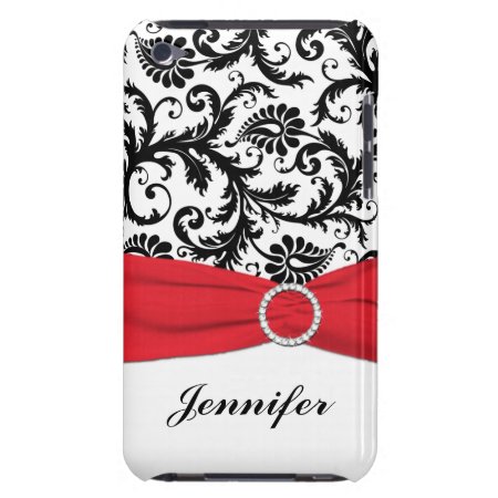 Black & White Damask With Red Ipod Touch Case