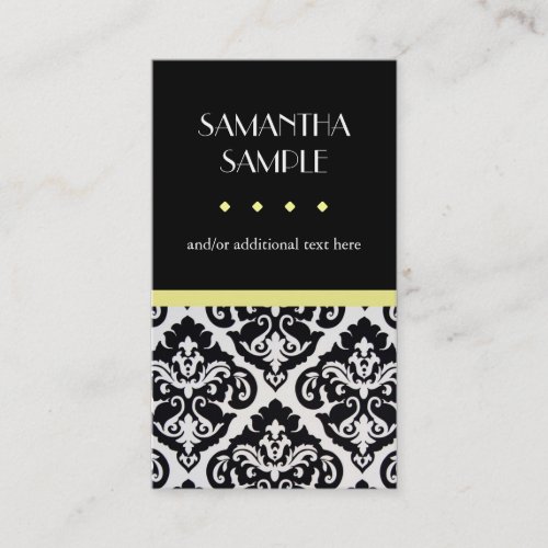 Black &amp; White Damask, Yellow Business Card