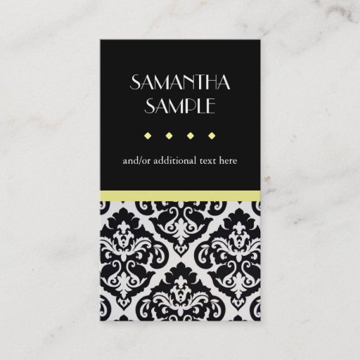 Customizable Black & White Damask, Yellow Business Card