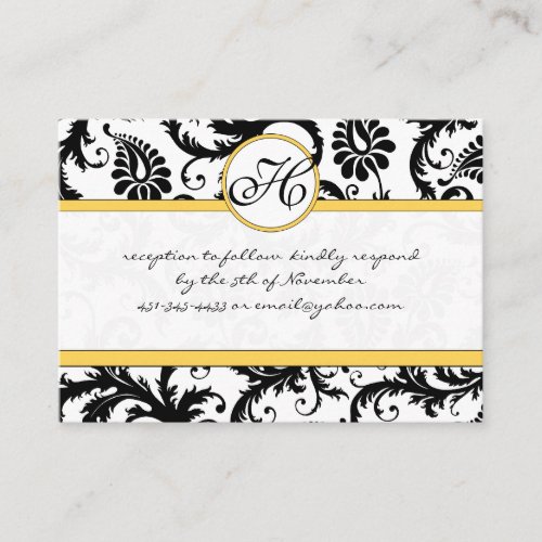 Black White Damask Yellow Trim Wedding Website Business Card Templates