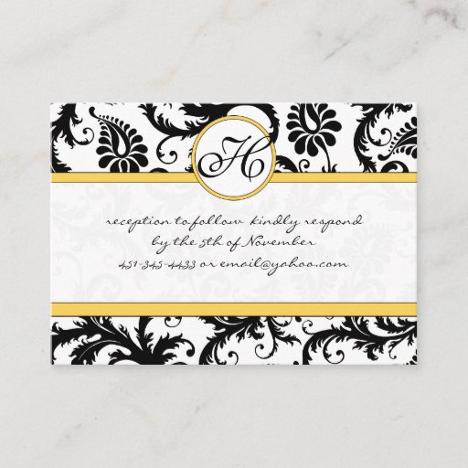 Customizable Black White Damask Yellow Trim Wedding Website Business Card Templates