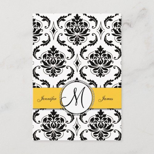 Black White Damask Yellow Wedding Reception Cards Custom Invite