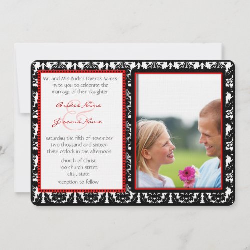 Black  White Damask Your Photo Wedding Invitation