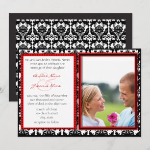 Black & White Damask Your Photo Wedding Invitation