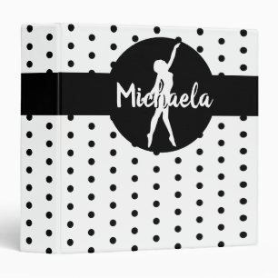Black White Dance Ballerina Gymnastics Name 3 Ring Binder