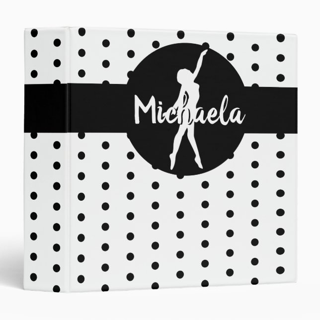 Black White Dance Ballerina Gymnastics Name 3 Ring Binder (Front/Spine)