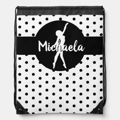 Black White Dance Ballerina Gymnastics Name Cute Drawstring Bag