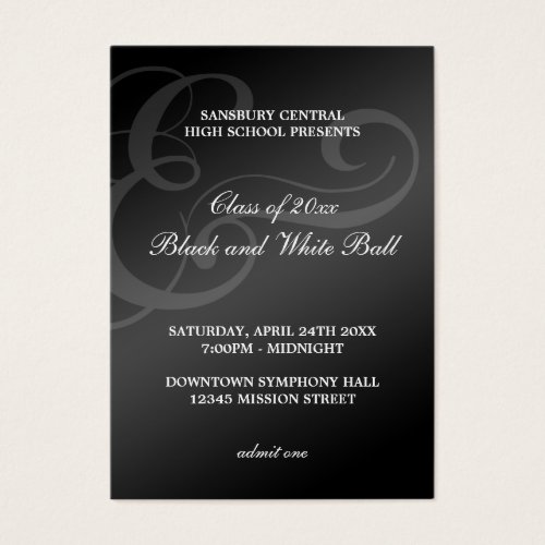 Black white dance formal prom bid admission ticket