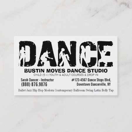 Black White Dance Studio Dancing Teacher Business Card