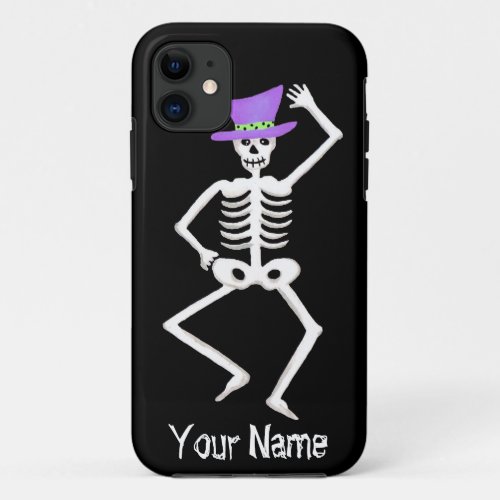 Black White Dancing Skeleton Bones Halloween iPhone 11 Case