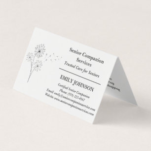 Black & White Dandelion Senior Companion Caregiver Business Card