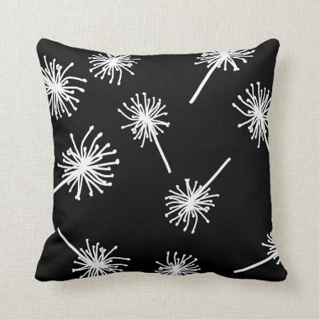 Black White Dandelions Floral Modern Throw Pillow