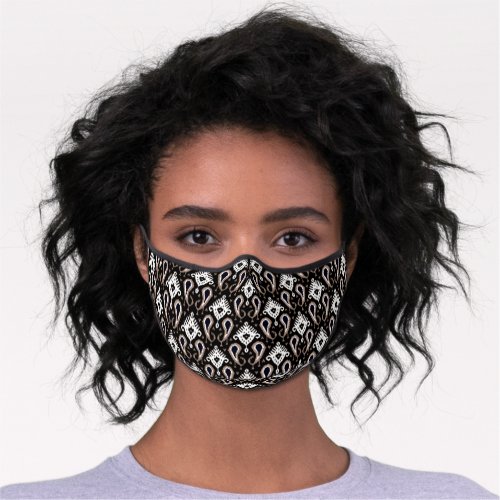 Black White Dark Brown Tribal Art Inspired Pattern Premium Face Mask