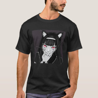 Black & White Dark Evil Neko Cat Girl with Smug Sm T-Shirt