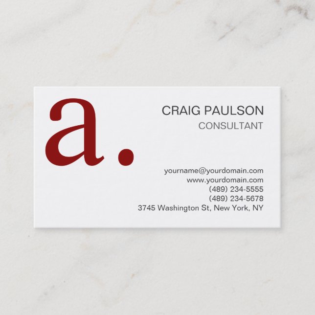 Black White Dark Red Gray Monogram Business Card (Front)