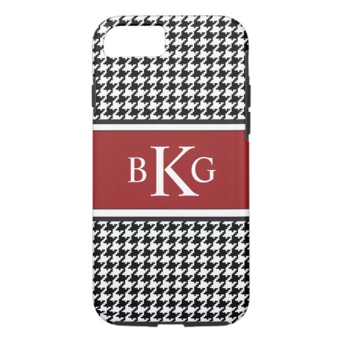 Black White Dark Red Houndstooth Pattern iPhone 87 Case