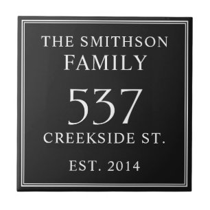  Black White Date Established Address House Plaque Ceramic Tile