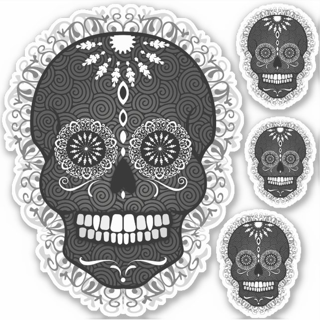Black & White Day of the Dead Sugar Skulls Sticker (Front)