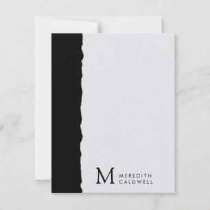 Black White Deckled Edge Color Block Monogram Note Card