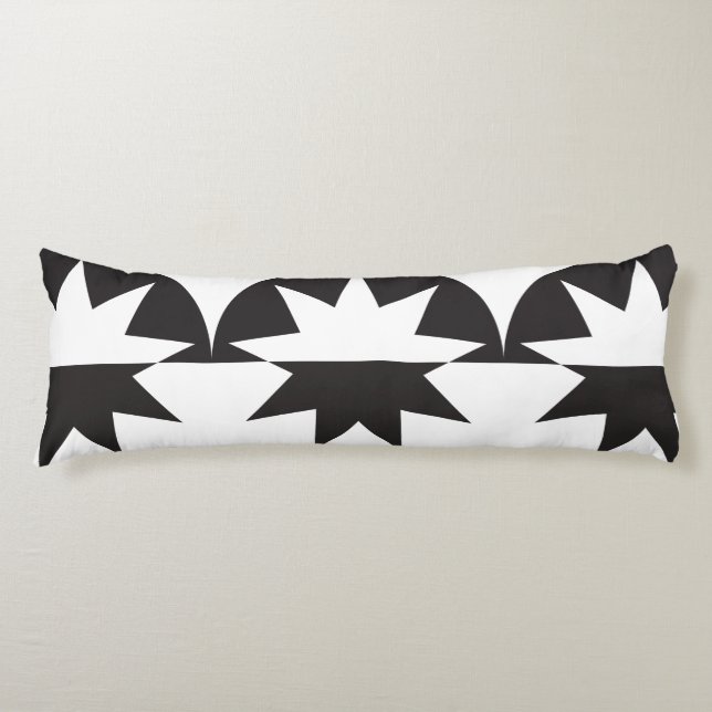Black White Deco Star Sunburst Body Pillow (Front)