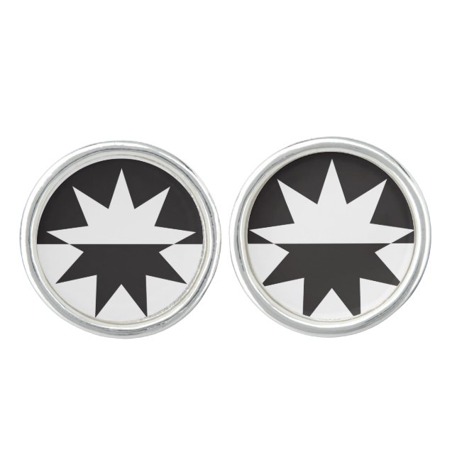 Black White Deco Star Sunburst Cufflinks (Front)
