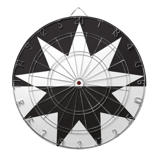 Black White Deco Star Sunburst Dart Board (Front)