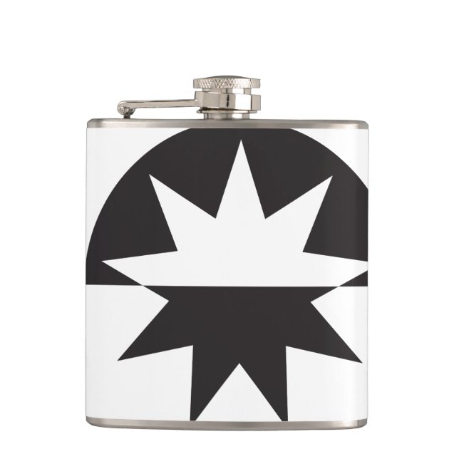 Black White Deco Star Sunburst Flask (Front)