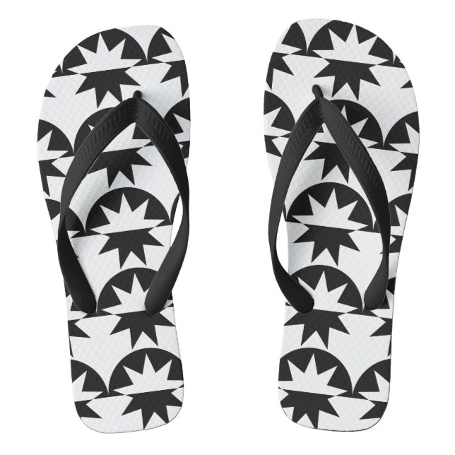 Black White Deco Star Sunburst Flip Flops (Footbed)