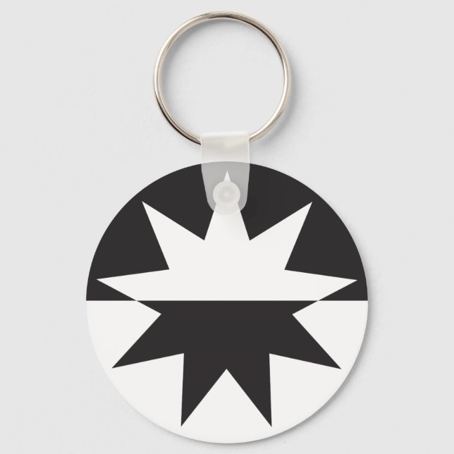 Black White Deco Star Sunburst Keychain (Front)