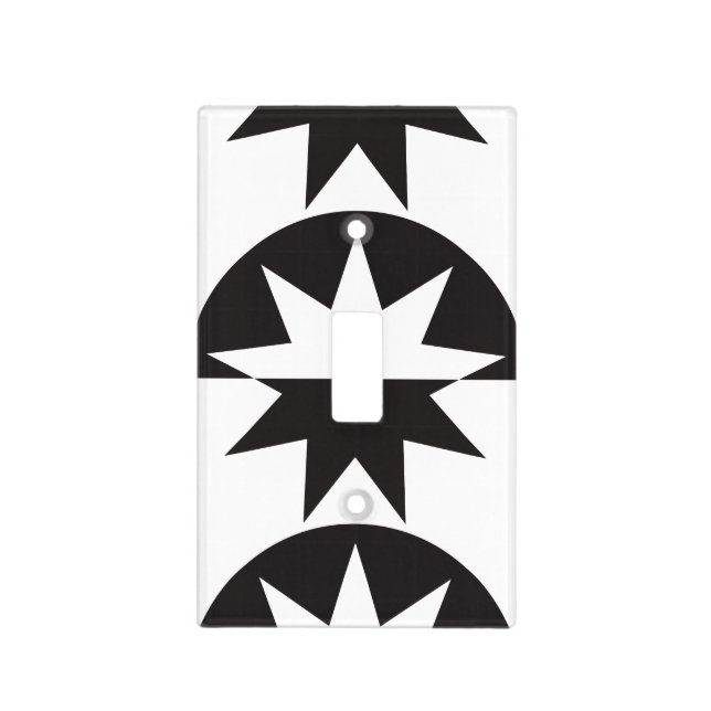 Black White Deco Star Sunburst Light Switch Cover (Front)