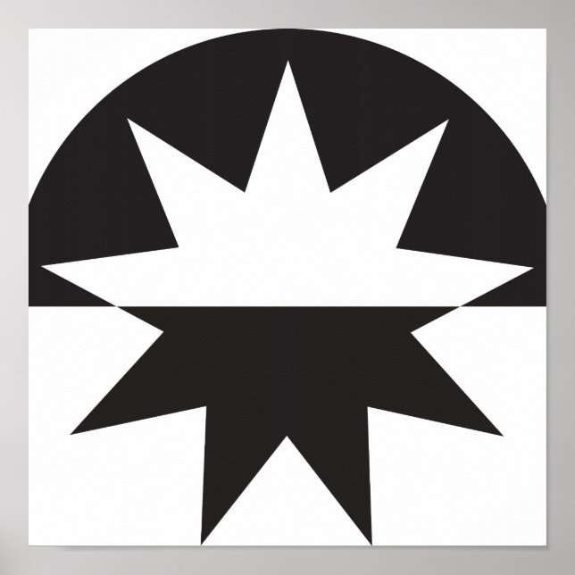 Black White Deco Star Sunburst Poster (Front)