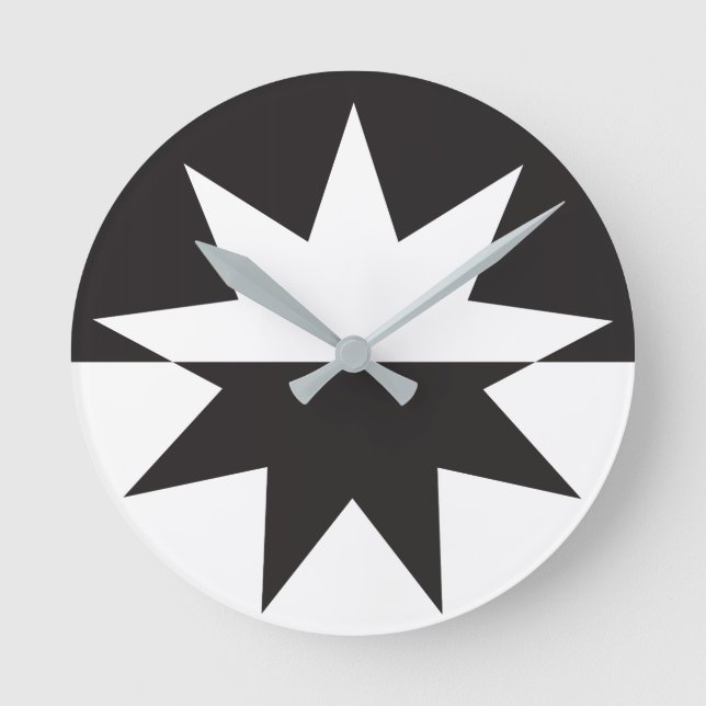 Black White Deco Star Sunburst Round Clock (Front)