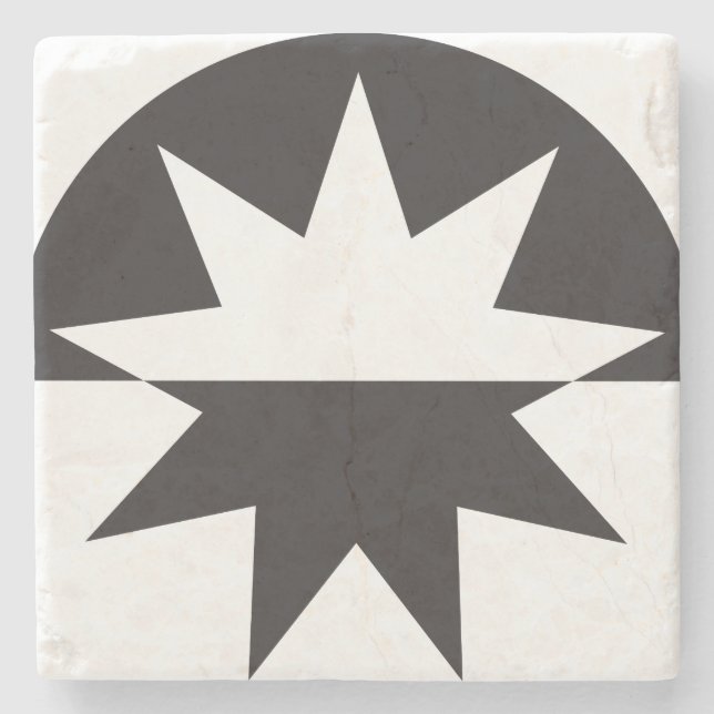 Black White Deco Star Sunburst Stone Coaster (Front)