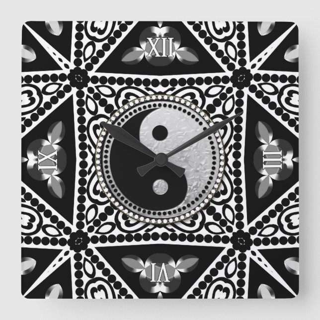 Black+White Decor YinYang Balance Your Time Square Wall Clock (Front)