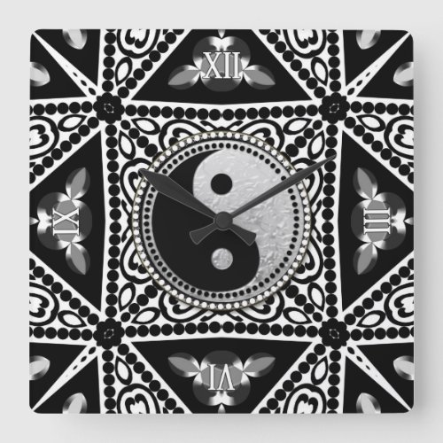 BlackWhite Decor YinYang Balance Your Time Square Wall Clock