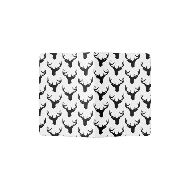 Black & White Deer Antlers Deer Silhouette Pattern Passport Holder (Opened)