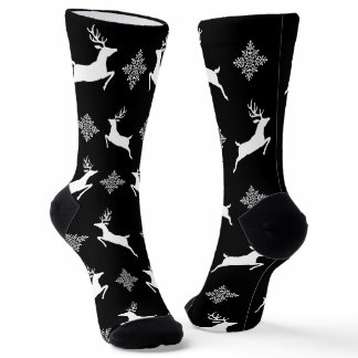 Black &amp; White Deers &amp; Snowflakes Christmas Pattern Socks