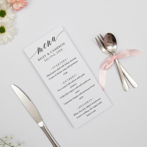 Black White Delicate Calligraphy Elegant Wedding Menu