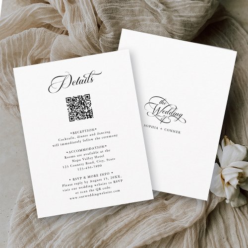 Black  White Delicate Elegant Wedding Details Enclosure Card
