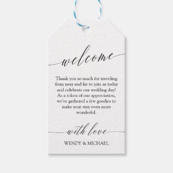Black White Delicate Minimal Wedding Welcome Gift Tags by Paperpaperpaper at Zazzle